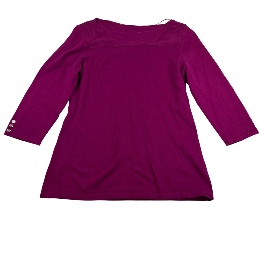 Karen Scott Rib Ballet Sweater Autumn Berry Magenta 3/4 Sleeve Cotton NWT Medium